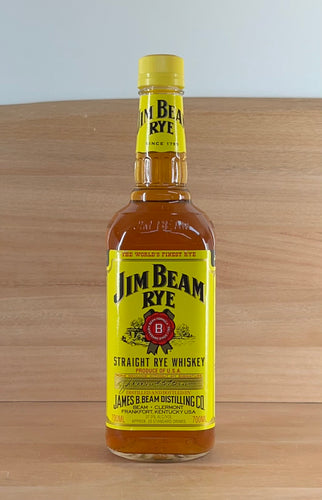 Jim Beam Rye (older style bottle, bright yellow label, 6 generation, yellow plastic cap)